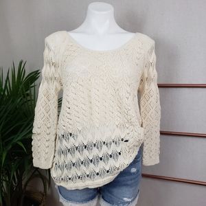 Lucky Brand Cream Mixed Open Knit Sweater
